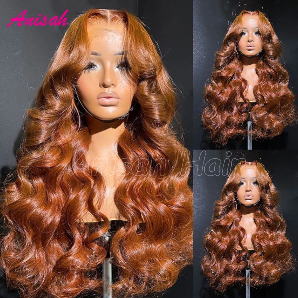 

13x4 Glueless Full Frontal HD Transparent Lace Wigs Colored Body Wave Human Hair Lace Front Wigs Pre Plucked For Women