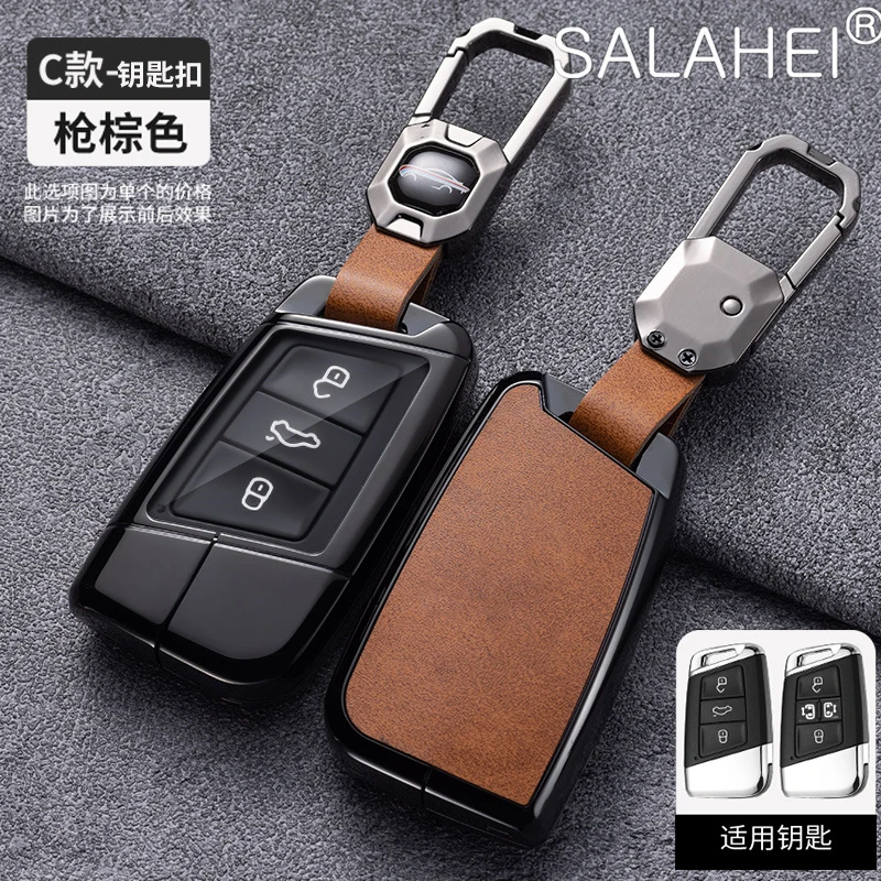 

Leather Car Remote Key Case Fob Cover Shell Bag For VW Magotan Passat B8 VW Golf Gte TIGUAN MK2 Keyless Keychain Accessories