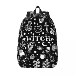 Witch Cat Pattern Backpack Elementary High College School Student Halloween Occult Gothic Magic Book Bags Teens Canvas Daypack