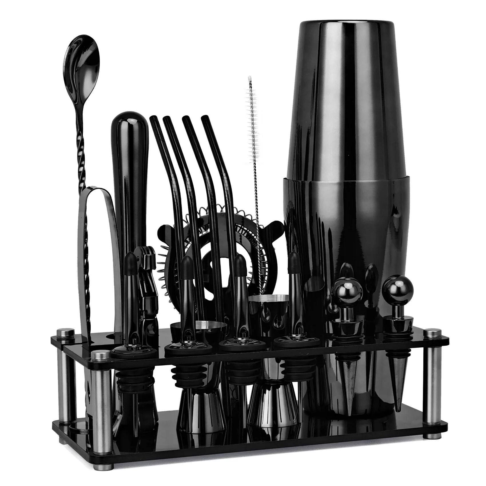 20pcs Black/Rose Gold/Silver 800/750/600ml Boston Shakers Bartender Kit Cocktail Shaker Set Bar Tools Stand Cocktail Recipe