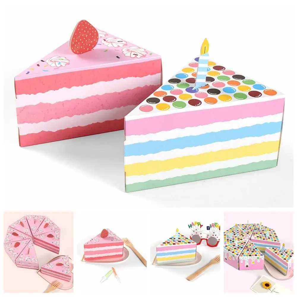 10 Pcs Paper Triangle Cake Shape Candy Boxes DIY Cute Triangle Gift Boxes Birthday Party Creative Gift Packaging Box