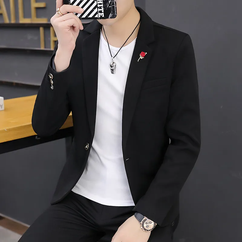 

Slim Fit Bla Casual Jaet Thin Spring Autumn Men's Faion Busin Leisure Suit Polyester Fiber Anti-Wrinkle Long Sve