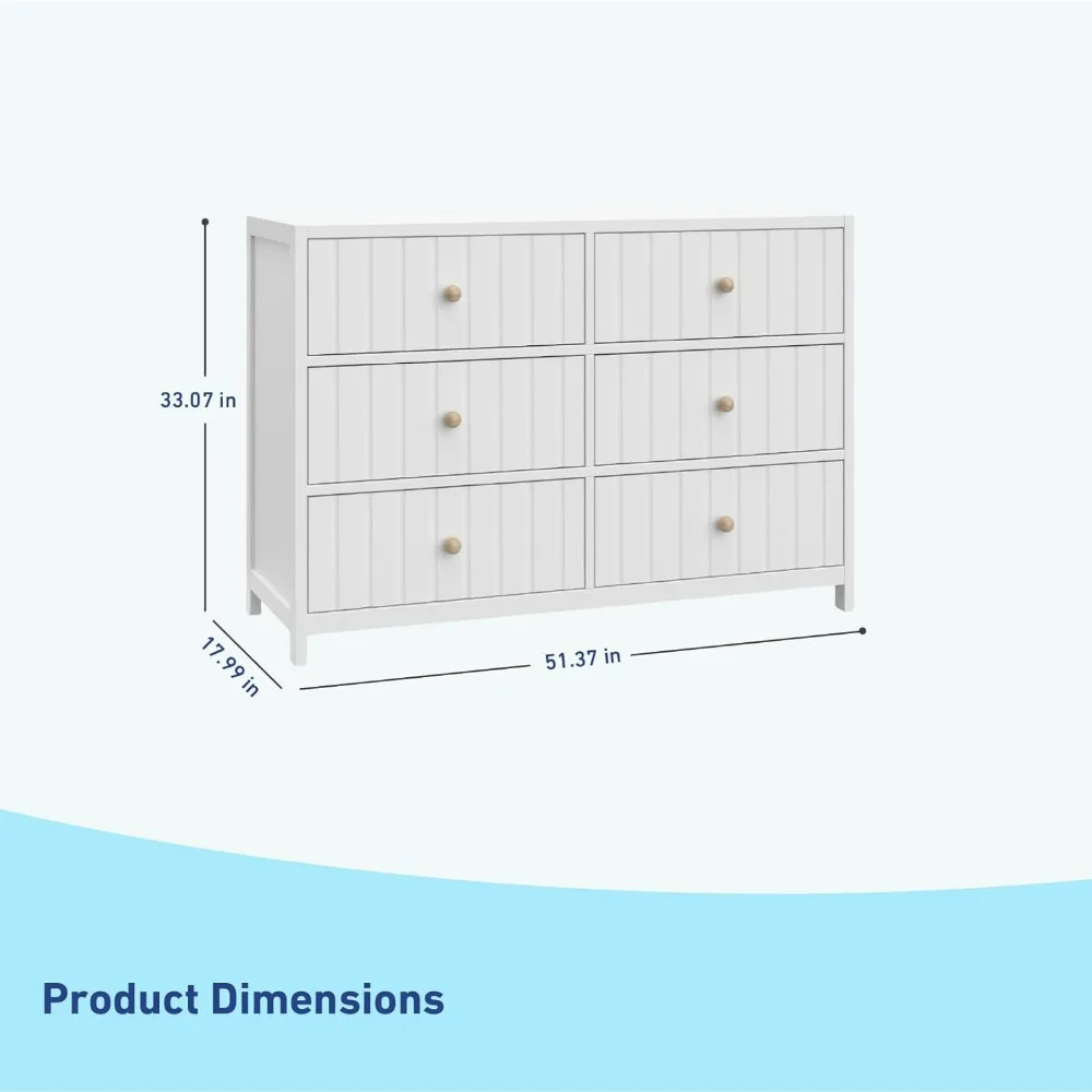 6 Drawer Double Dresser (White) – GREENGUARD Gold Certified, Interlocking Drawer System, Pre-Installed Drawer Tracks