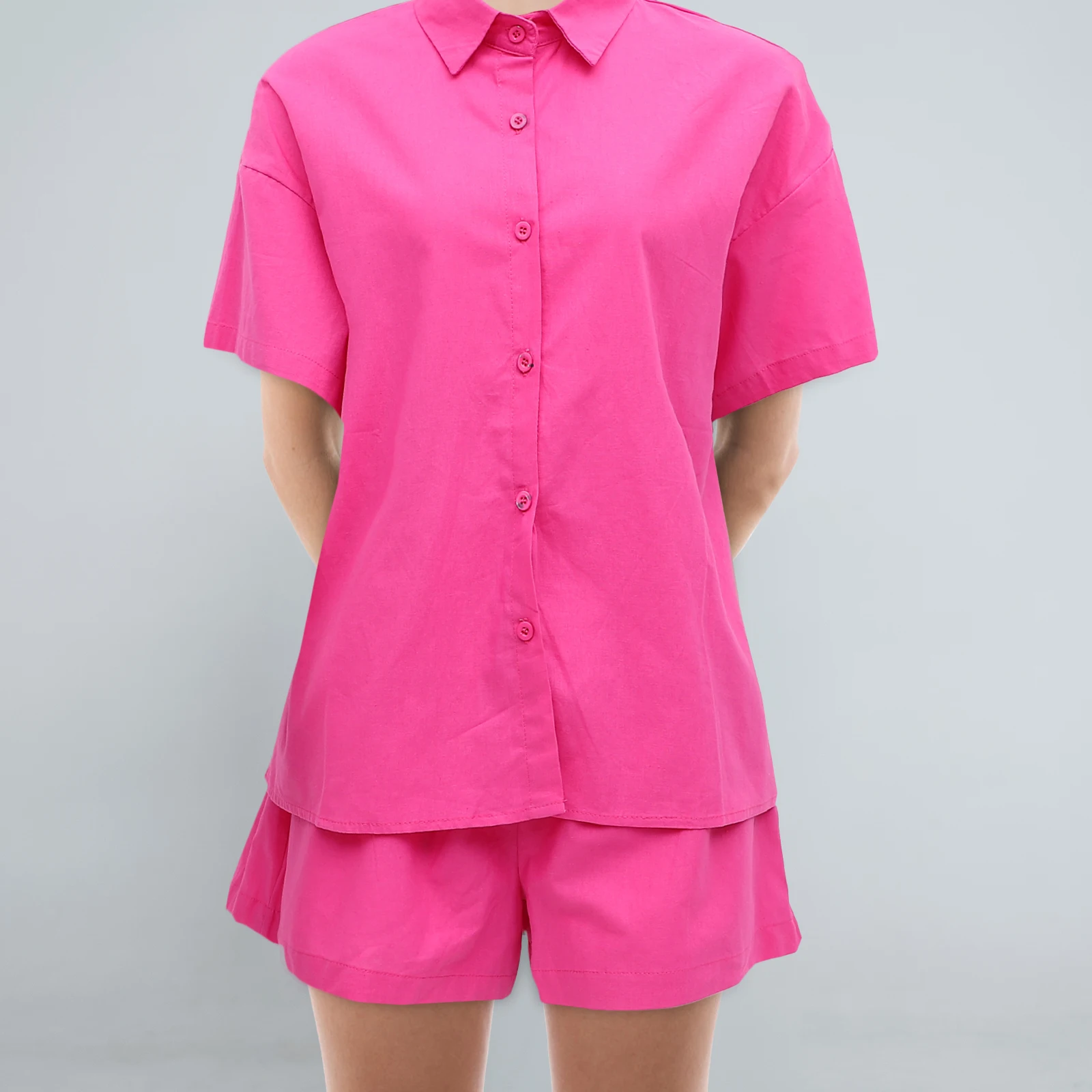 

Rose Red Color Long Sleeve Shirt Shorts Set Women Summer Clothes Beach Wear Casual Outfits Hiking M Casual Outfits For