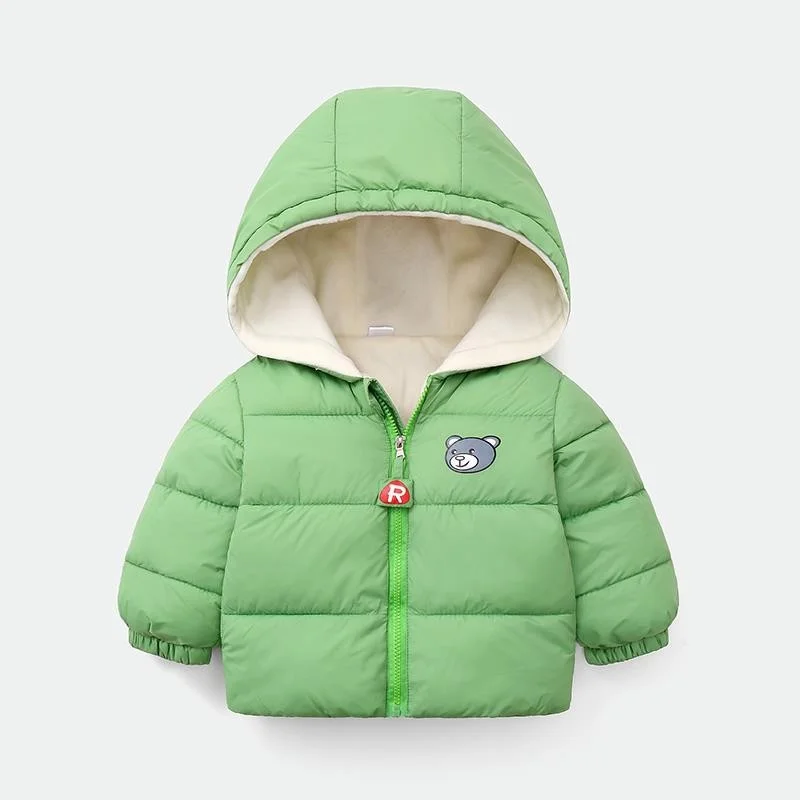 2022 Autumn Winter New Baby Girl Boy Outerwear Hooded Warm Down Jackets Solid Toddler Cotton Clothing Cartoon Bear Print Coats