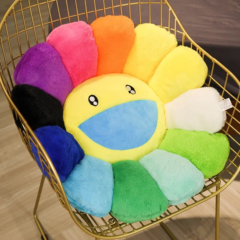 Gezellig zonnebloem pluche kussen Creatief glimlachend regenboog zonnebloem kussen Sofa decoratief kussen Slaapkamer rug pluche accessoires cadeau
