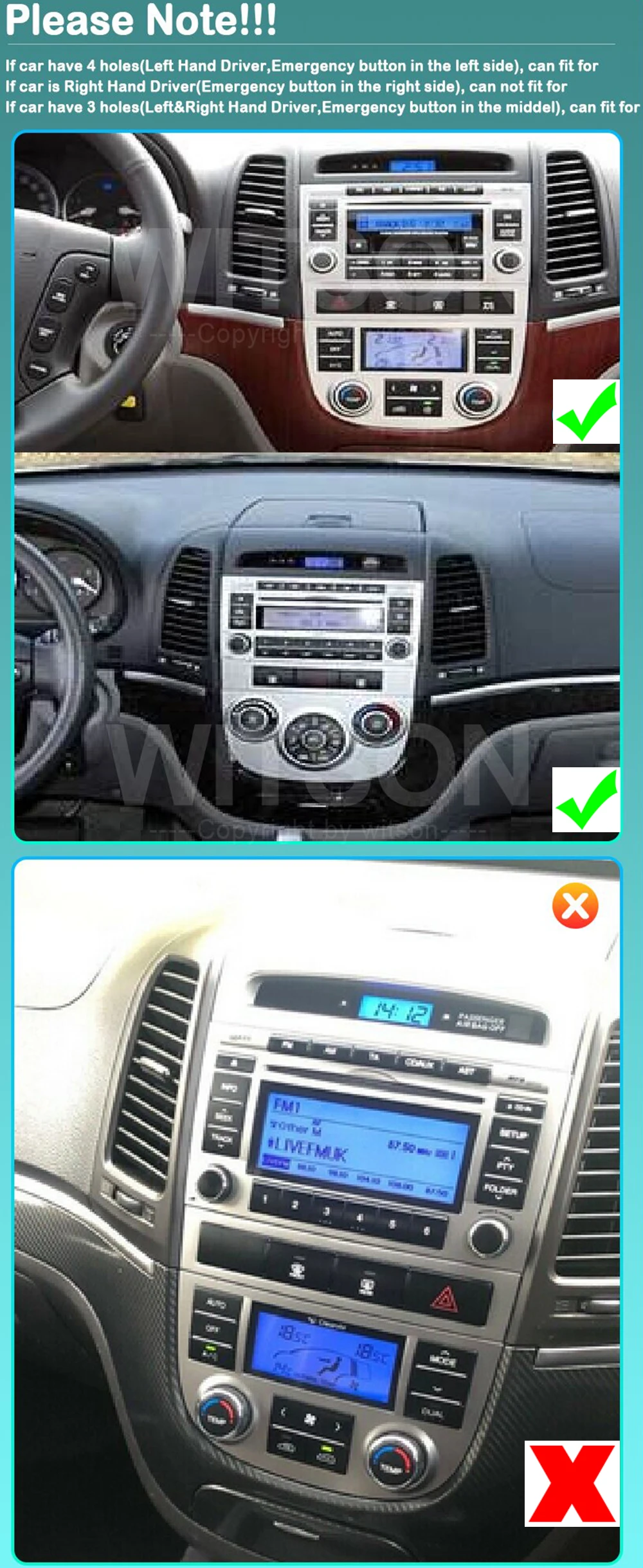 WITSON Android Stereo Car Radio For Hyundai Santa Fe 2 2006 - 2012 with button auto media gps carplay 10.88'' screen