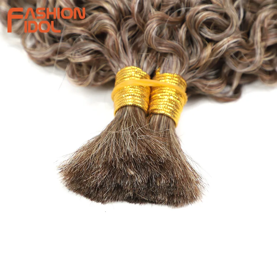 FASHION IDOL 21 inch Bulk Hair Synthetic 2PCS 100g Afro Kinky Curly Hair Braids Fake Hair Ombre Brown Braiding Hair Extensions