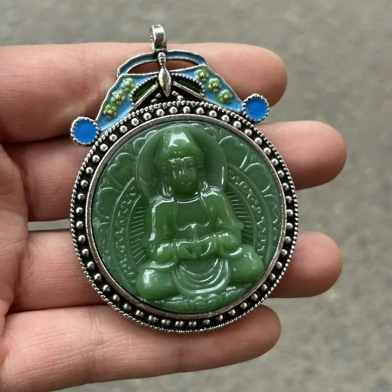 Colorful Buddha Pendant for Men Women, Modern Handicraft Guanyin Maitreya Round Plaque, Single Hanging Decor Charm