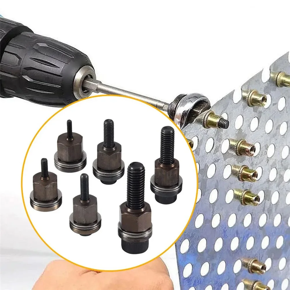 Carbon Steel Rivet Nut Heads Set Hand Tool Set Nut Mandrel Set Black Hand Riveter Tips Tool Accessory Prevent Loss Easy To Use