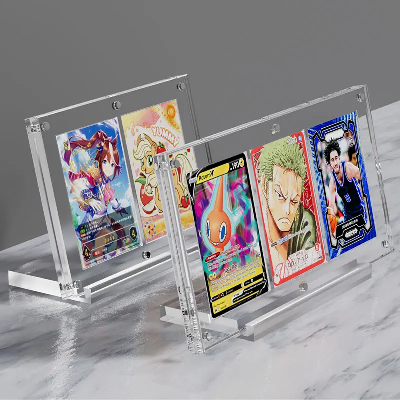 High transparent acrylic magnetic card display stand with base, suitable for Pokemon, MTG, One Piece, TCG card display frames