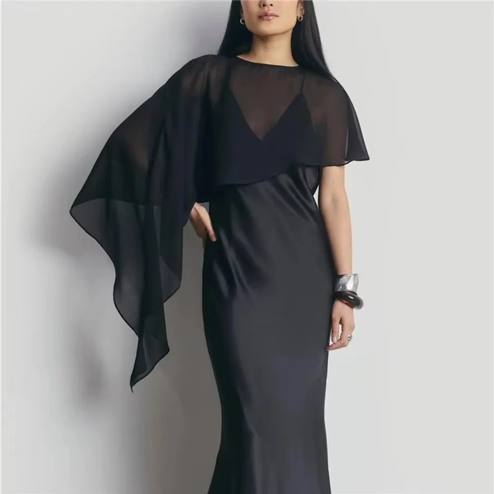 Summer Chiffon Sheer Cape Shawl Elegant Irregular Womens Cape Asymmetrical Mesh Shrug For Wedding Evening Party