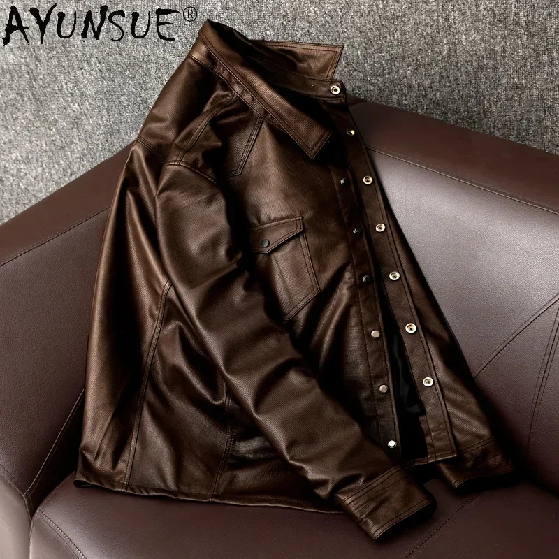 AYUNSUE High Quality Genuine Leather Jacket Men Spring Autumn 2024 Sheepskin Coat Plus Size Mens Jackets Vintage Veste Homme