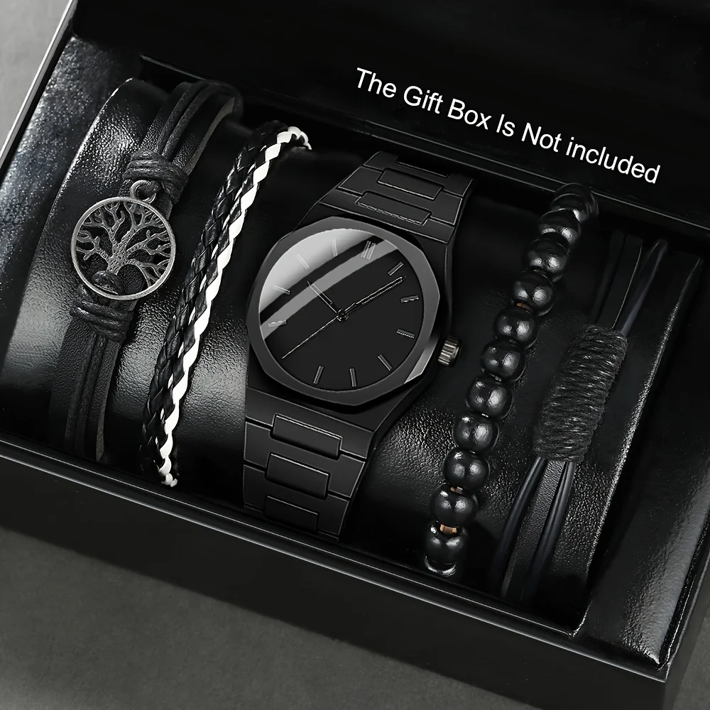 

5/6 шт. Модные мужские кварцевые часы с пластиковым ремешком и кожаными браслетами, набор мужских деловых повседневных наручных часов Reloj Hombre (без коробки)