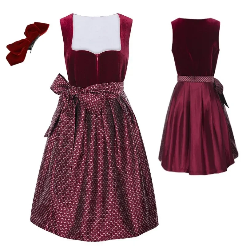 

Red Dress German Oktoberfest Beer Maid Women Midi Beer Costume Women Dirndl Dress with Lace Apron Fashion oktoberfest costume