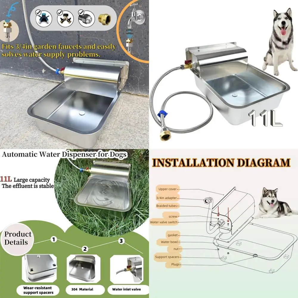 

Automatic Stainless Steel Pet Water Dispenser with Valve Control and Brass Adapter for Dogs, Cats, Alpacas, and More