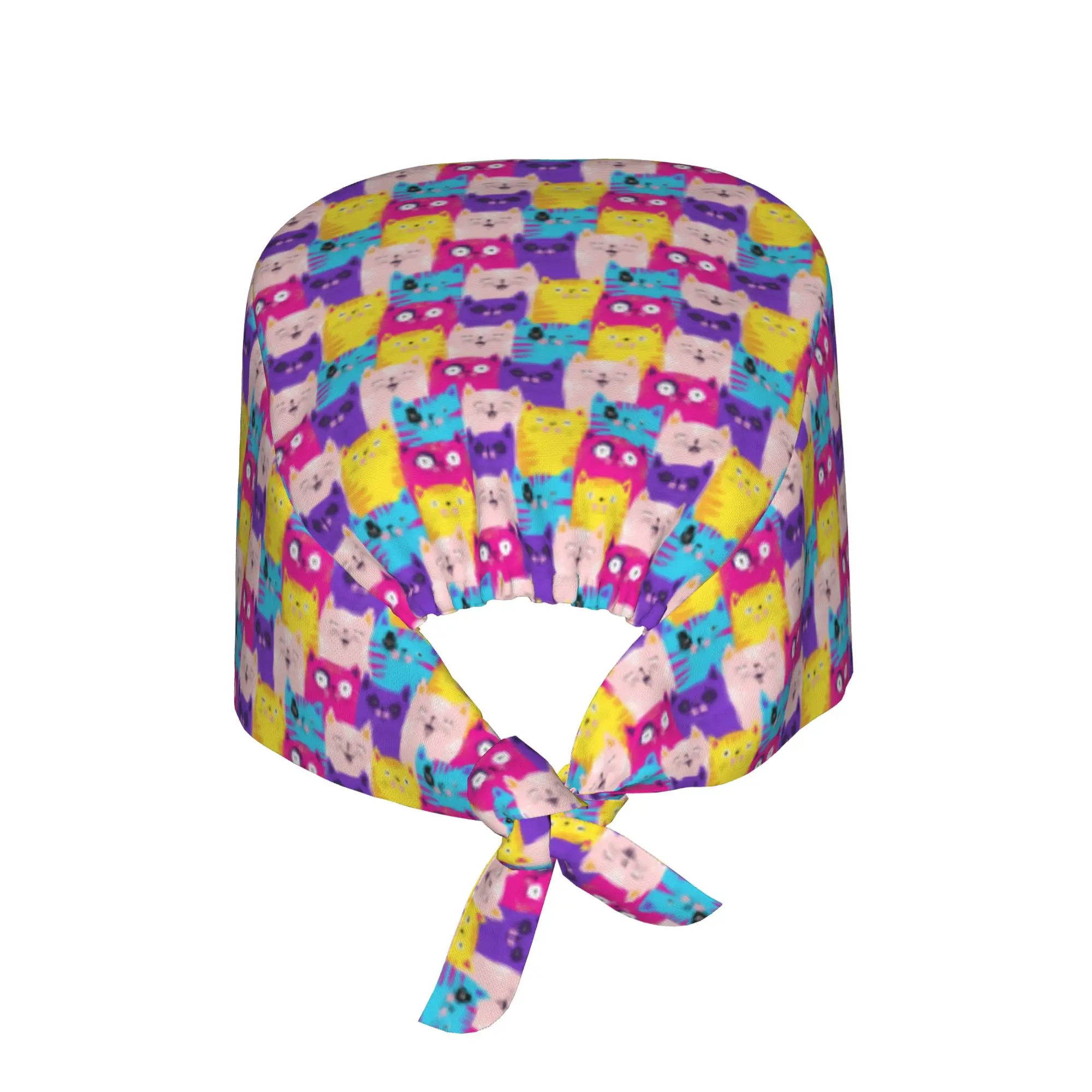 Adjustable Funny Colourful Creative Cat Printed  Working Hat Women Men  Surgical Hat Scrub Nursing Doctor Surgeon Cap for Chef