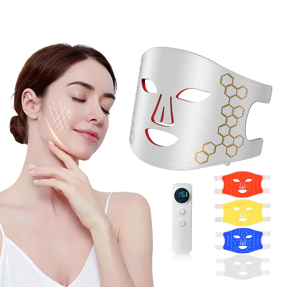 

2023 Hot Sale 4 Colors Beauty Care Silicone LED Face Light Photon PDT Therapy Blue Red Infrared Light Led Facial Mask
