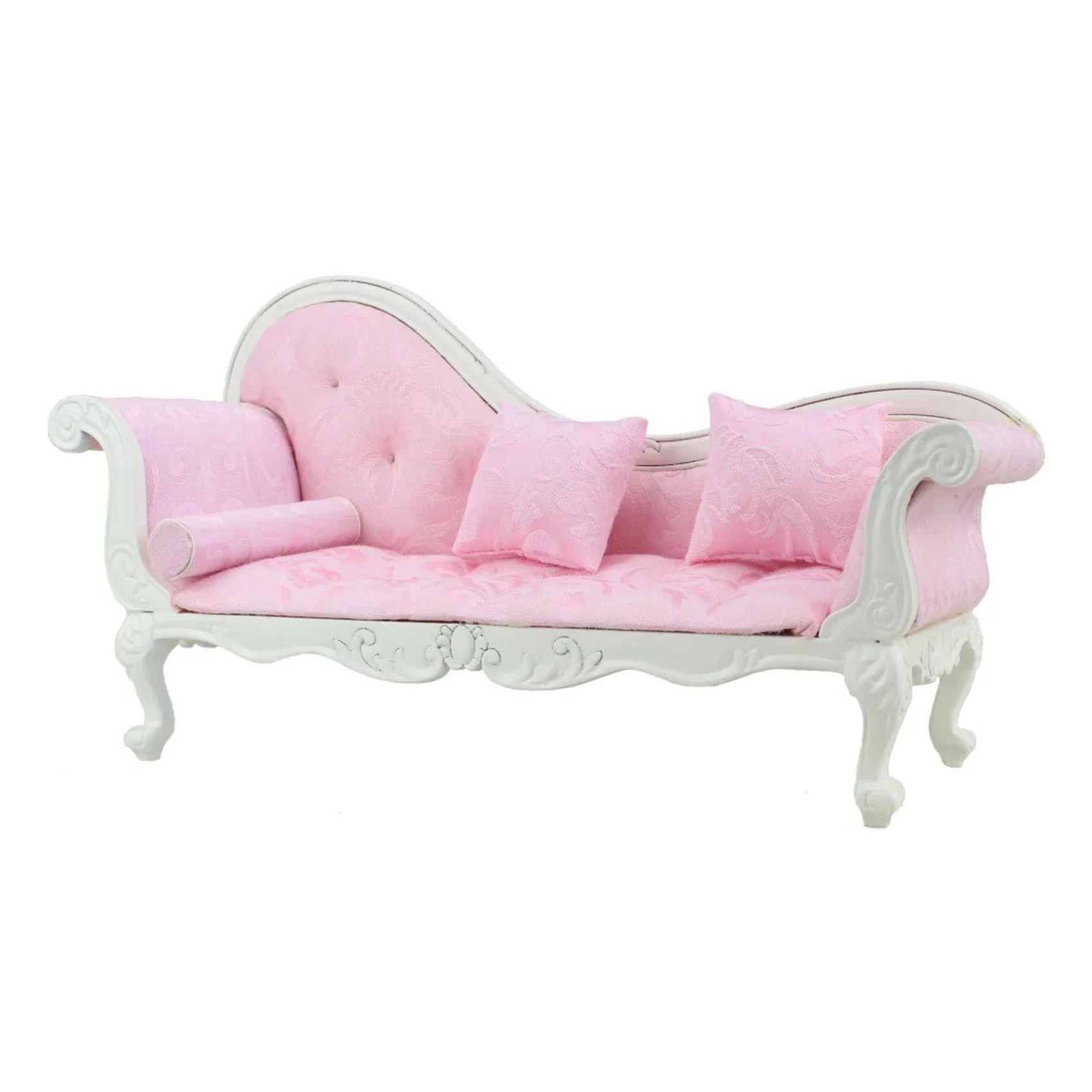 1:6 Dollhouse Sofa Miniature Long Sofa Chaise Lounge Recliner Model for 1:6 Dollhouse Bjd Living Room Decor Pink