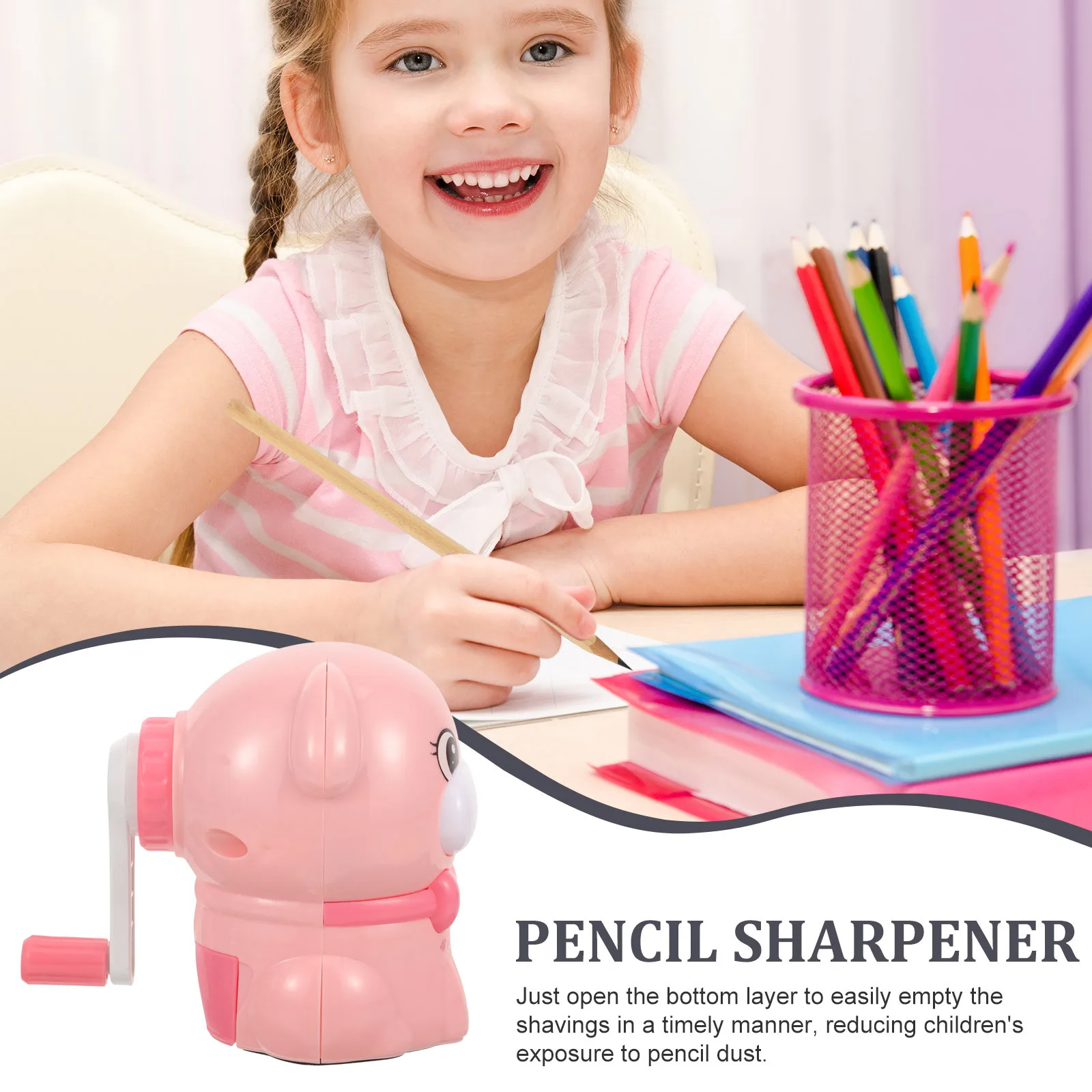 مبراة أقلام رصاص على شكل كلب كرتوني، قاعدة يدوية غير قابلة للانزلاق، مستلزمات مكتبية مدرسية للطلاب، مبراة أقلام رصاص مدمجة