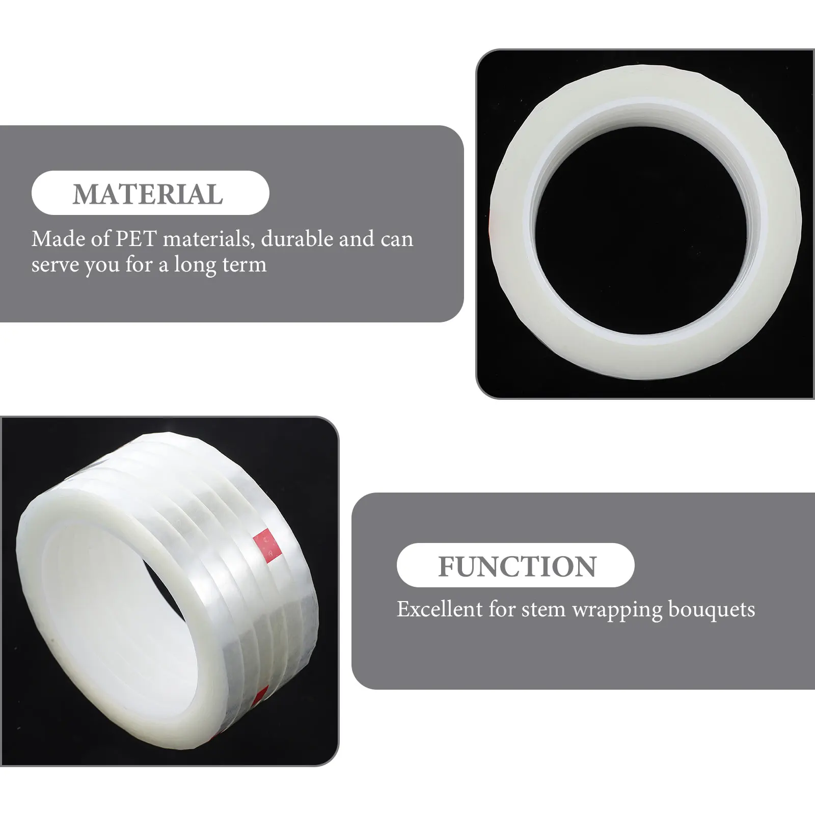 6 rotoli di nastro floreale trasparente, stelo estensibile, avvolgimento di bouquet, suite per organizzare forniture, nastri per animali domestici, fiori