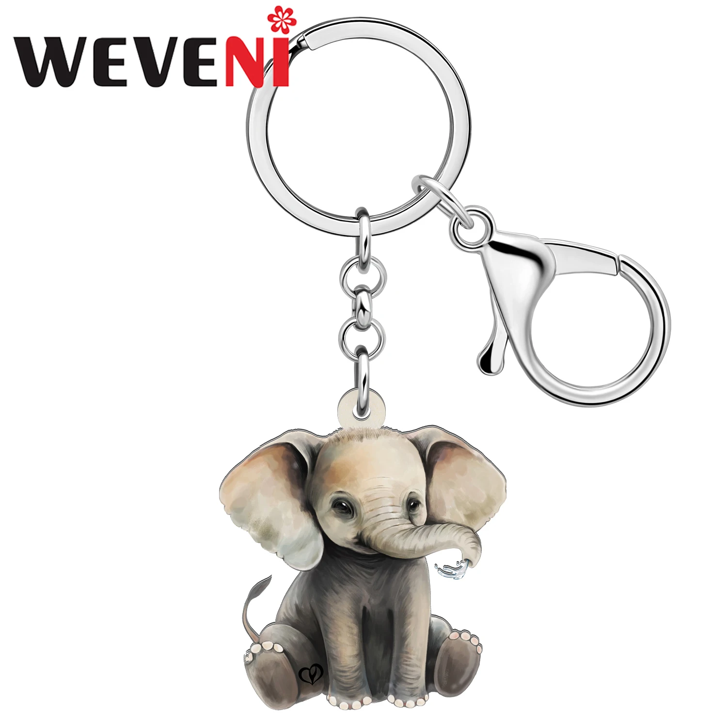 WEVENI Acrylic Adorable Sitting Elephant Keychains Key Chians Charms Purse Car Key Jungle Animals Jewelry Gifts For Women Kids