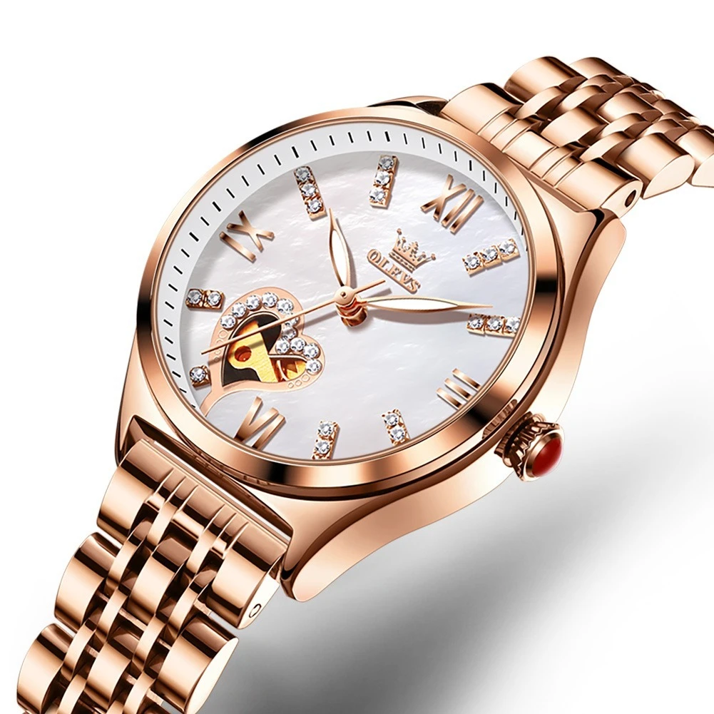 OLEVS 6636, модные механические часы, подарочные наручные часы с круглым циферблатом из натуральной кожи и ремешком для часов