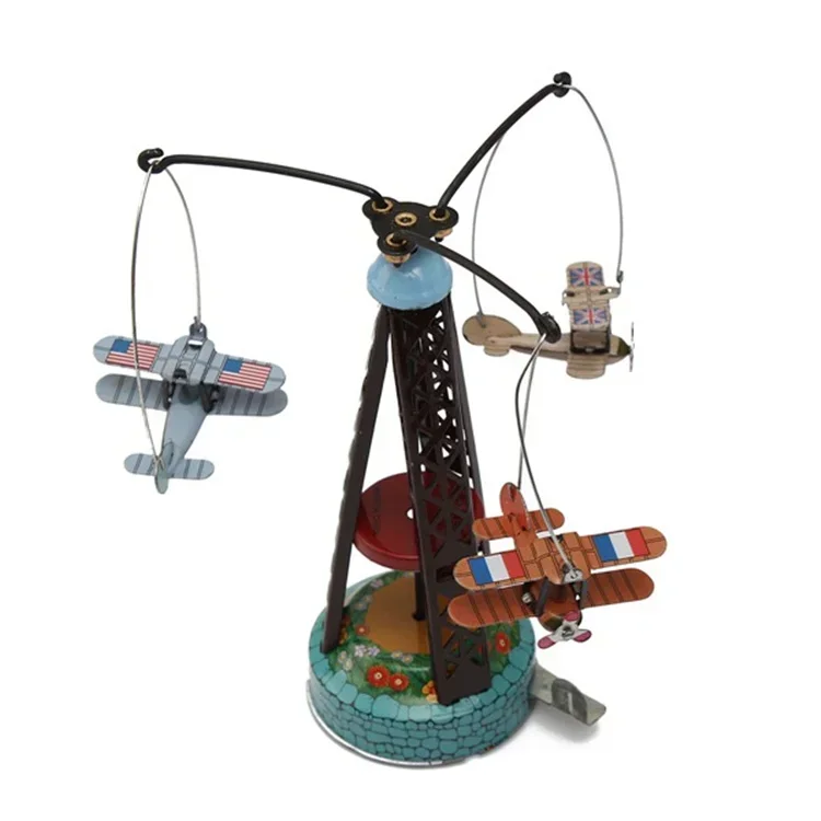 [Funny] Adult Collection Retro Wind up toy Metal Tin Rotate the toys plane Mechanical toy Clockwork toy figures model kids gift