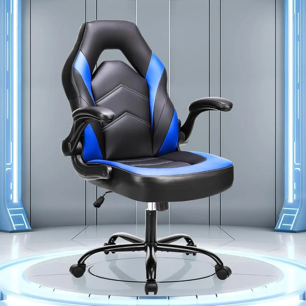Computer Gaming Chair - PU Leather Ergonomic Lumbar Support with lip-up Armrest and 360° Swivel Wheels, Height Adjustable Task H