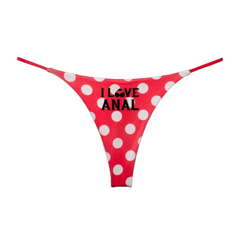 I LOVE ANAL Letter Print Double Layer Thin Strap Thong for Women Cute Cotton Underwear Seamless Ladies Girl Panties Gift for Her