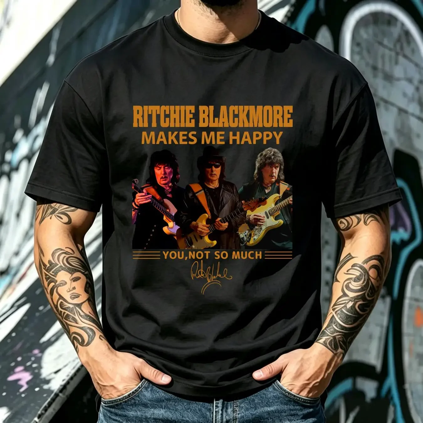 washed T Shirt Ritchie Blackmore makes me happy you not  All size K1070 vintage Washed homme Breathable Soft Unisex streetwear