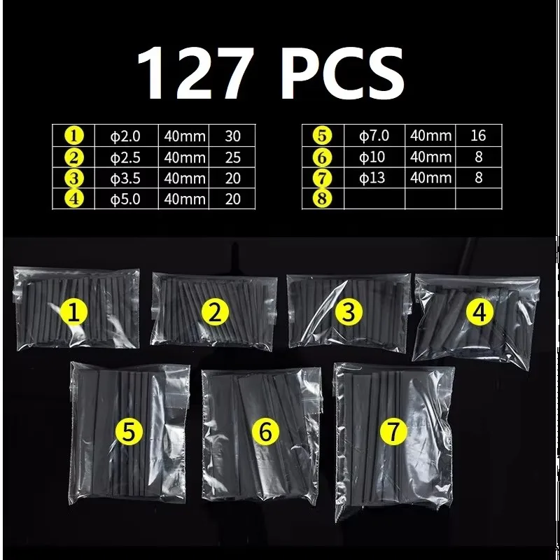 Electrical Connection Wire Cable Insulation Sleeving, Heat-Shrink Tube, Thermoresistant Wrapping Kit, 127-328Pcs