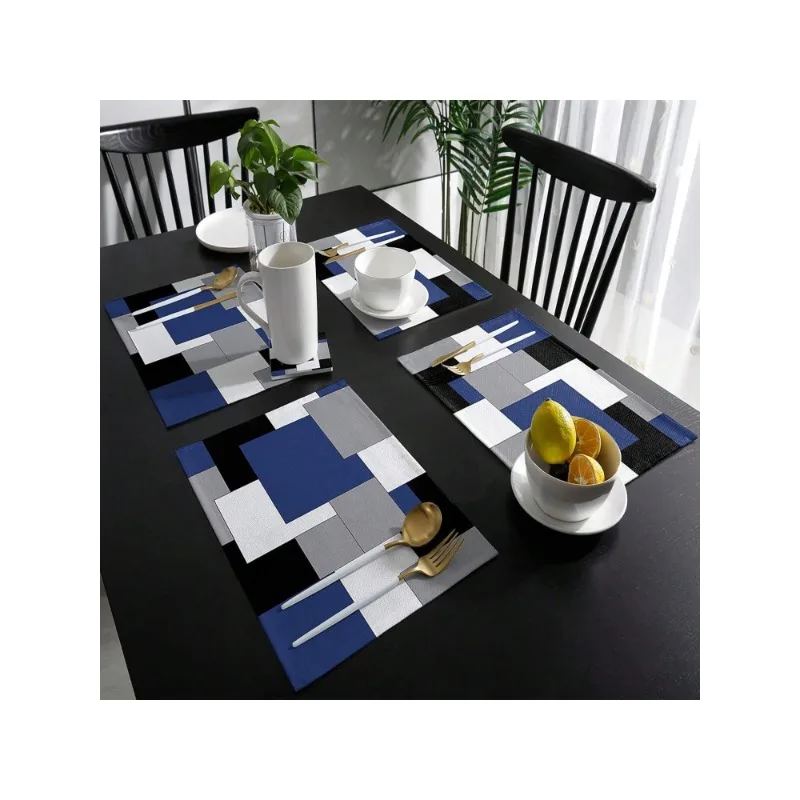 4/6/8Pcs Black and Grey Placemat Heat Insulated Non-Slip Modern Abstract Geometric Table Mat for Wedding Holiday Party Decor