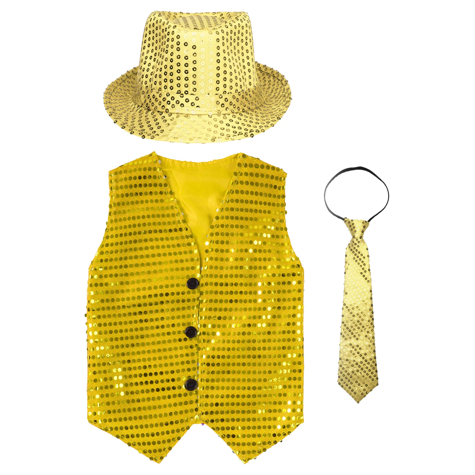 Gilet à paillettes avec chapeau pour enfants, col en fibre de V, performance pour adolescents, costume de danse jazz, ensembles de vêtements de danse pour garçons et filles