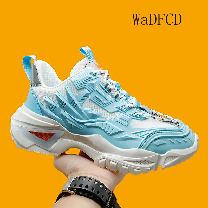 Chunky Sneakers Plus Size 45 Men Women Mecha Style Running Shoes Fashion Casual Leather Fabric Height Increased Platform Shoes