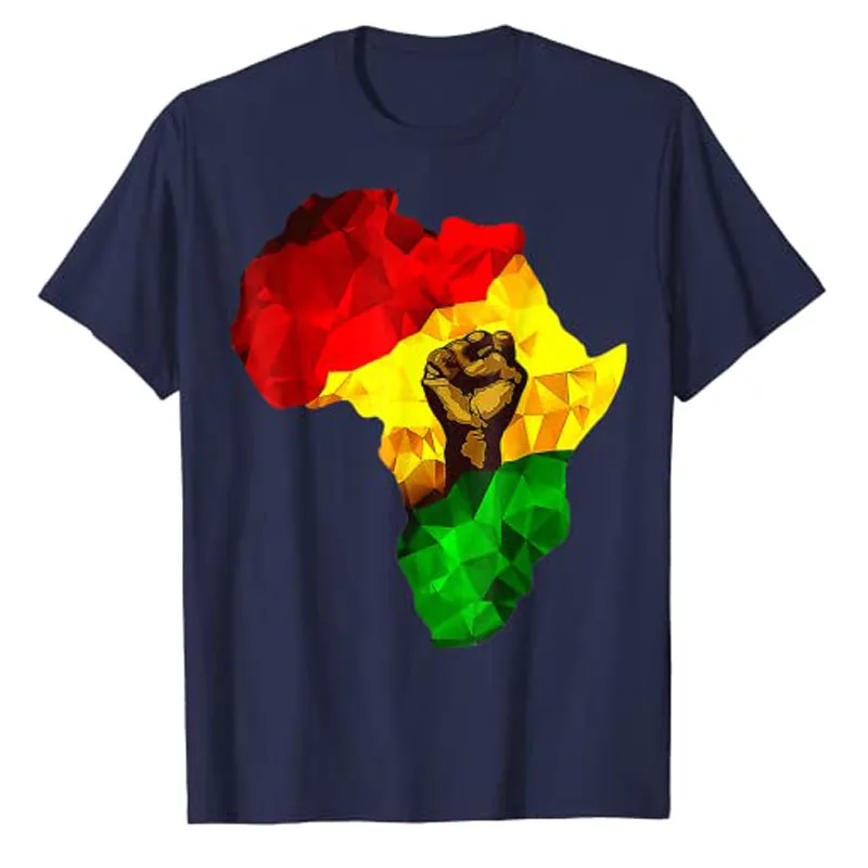 Africa Map Rising Hand Juneteenth African Pride Freedom Day T-Shirt Black History Apparel Streetwear Black-proud Graphic Tee Top