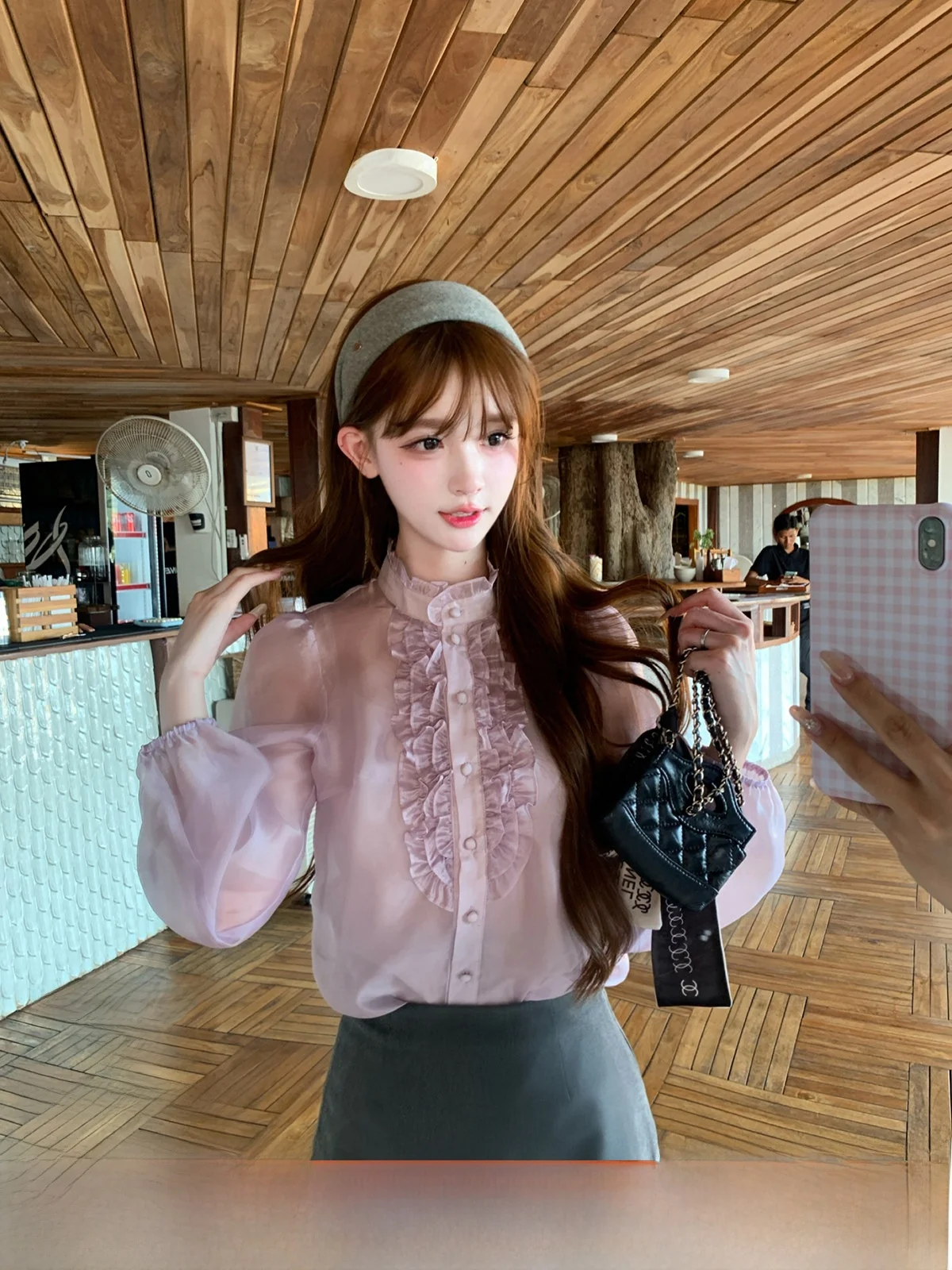 

ThePeachOfficial Luxembourg Bubble Sleeve Shirt Pleated Design Wooden Short Skirt Set Women's French Style Breathable Su...