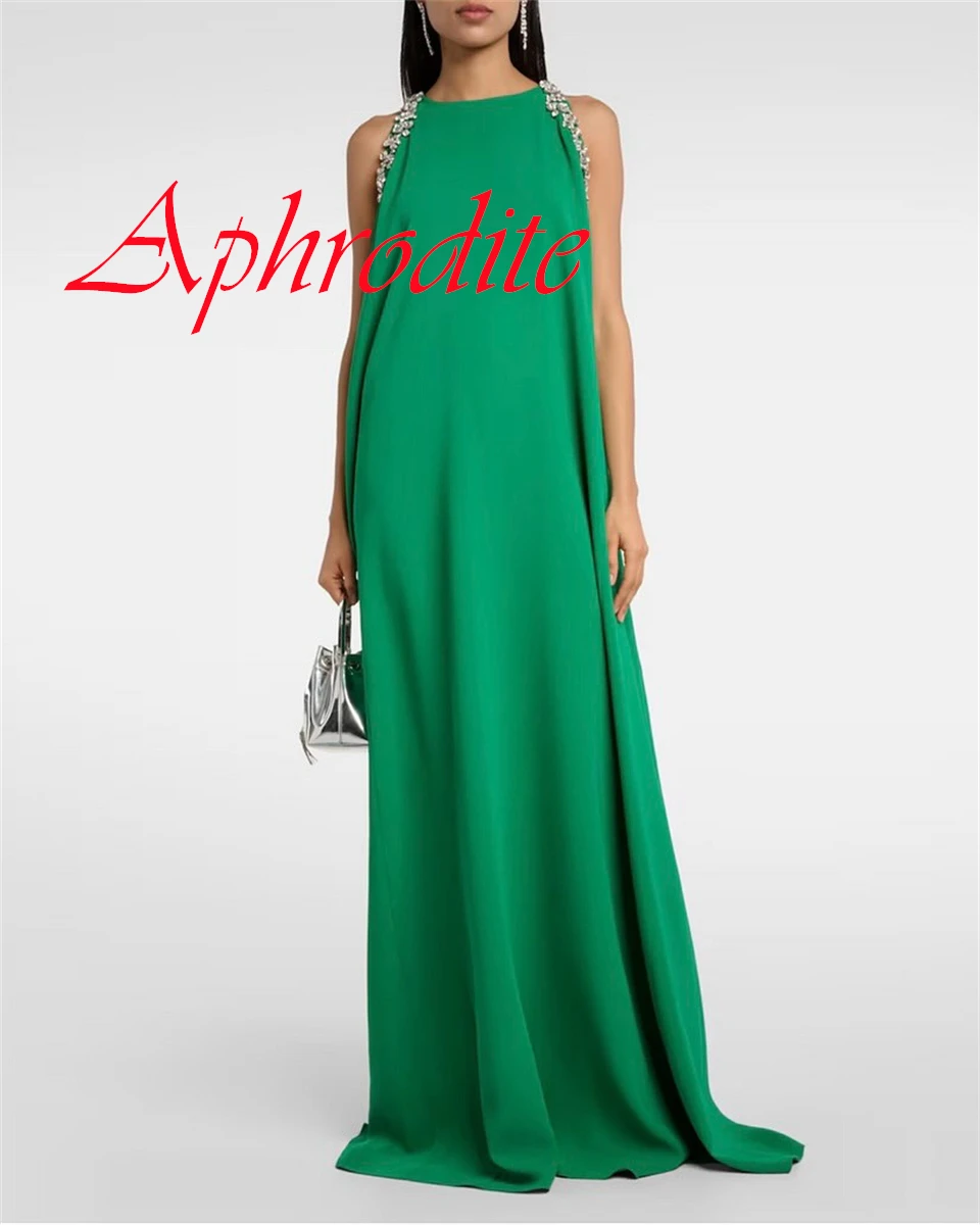 

Customized Graceful Green Jersey Evening Dress High Quality Crew Neck Cap Sleeve Sleeveless Buttons Back Crystal Cocktail Dress