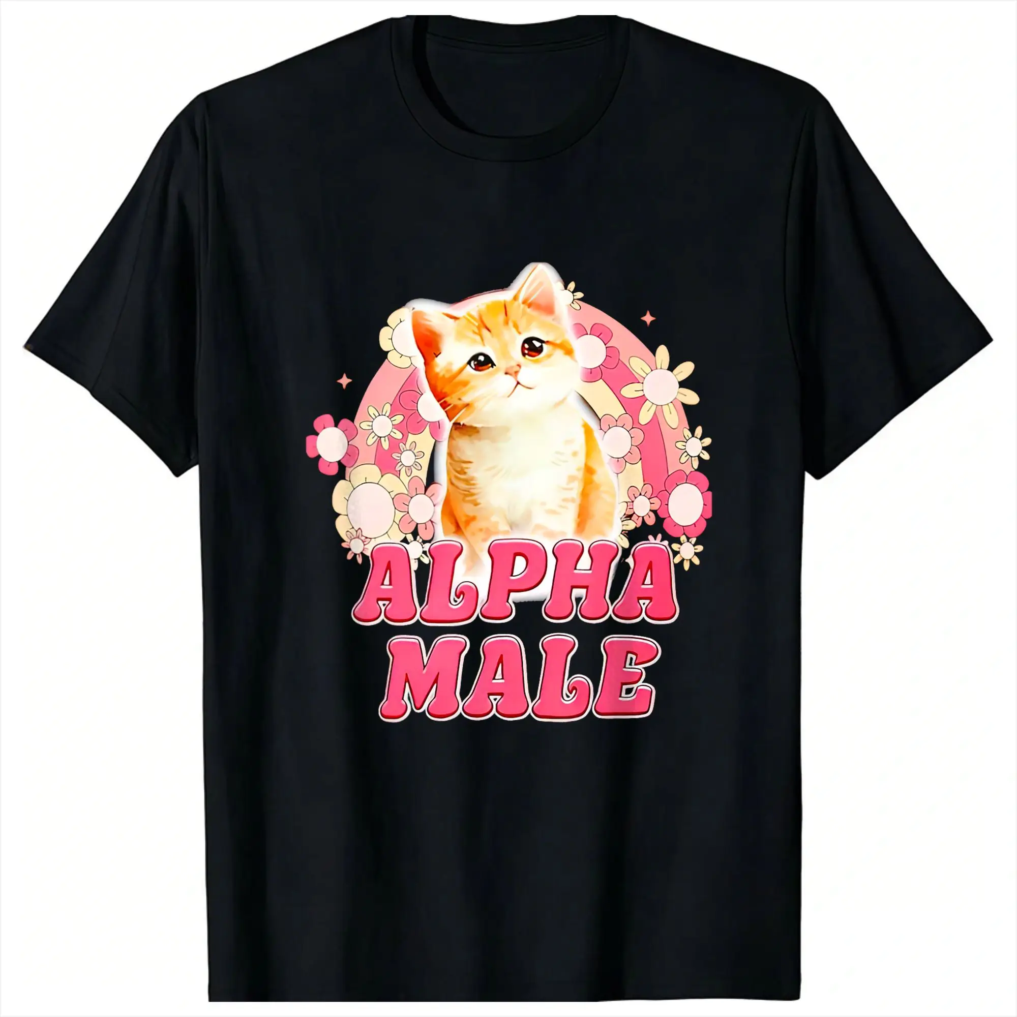 Vintage Alpha Male Cat Kitten Funny T-Shirt Men Crew Neck Pure Cotton T Shirts  Short Sleeve Tees Gift Clothes