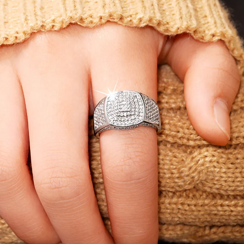 خواتم زفاف من الفضة الإسترليني عيار 925 للنساء كاملة من الزركونيوم المكعب AAA هدايا مجوهرات الخطوبة المستديرة الرائعة