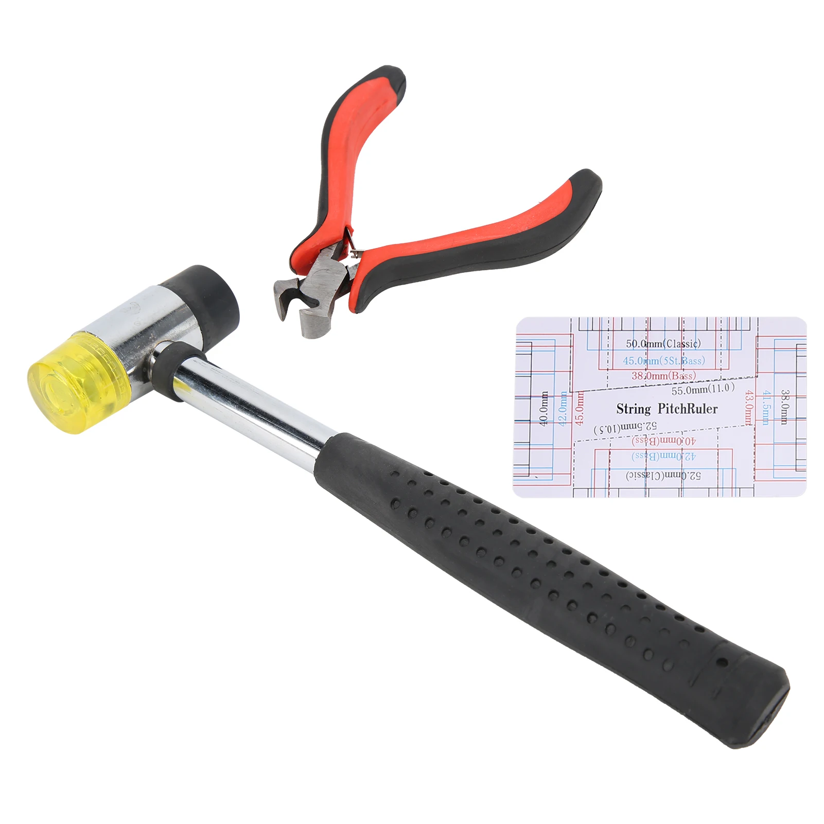 Gitarren-Reparatur-Werkzeug-Set, schlagfester, ergonomischer Griff mit Doppelkopf-Hammer-Set für Bass String Action Lineal Gauge