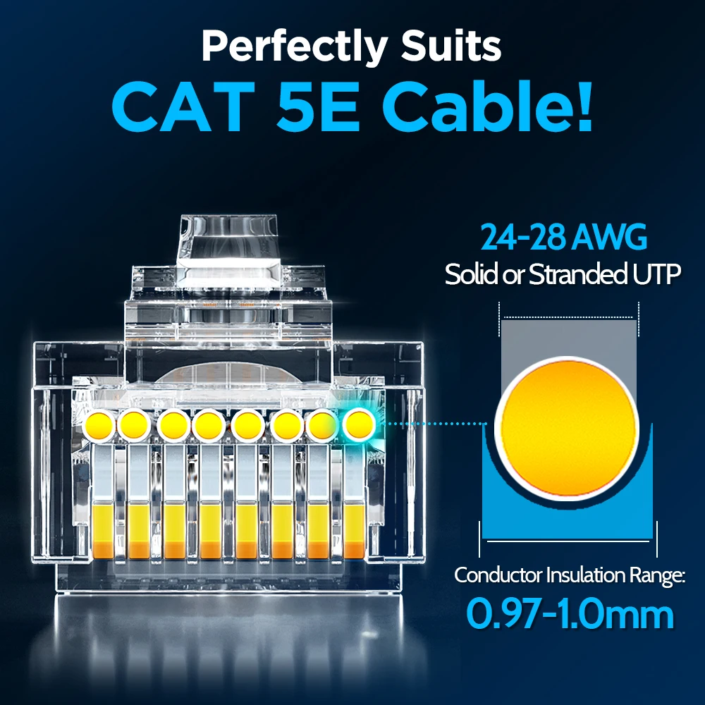 Picture 7: AMPCOM CAT5E RJ45 Connector Pass Through 8P8C Modular Ethernet Cable RJ 45 Ends Ethernet Cable Crimp Connectors UTP Network Plug