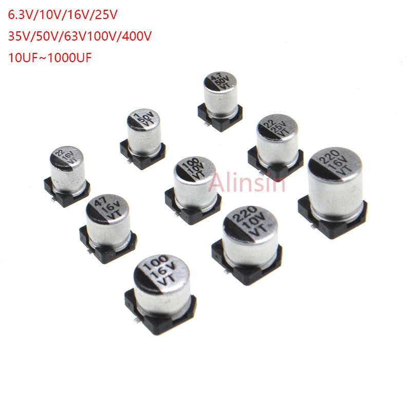 

10Pcs SMD Aluminum Electrolytic Capacitor 6.3V 10V 16V 25V 35V 50V 63V 100V 1UF 10UF 22UF 33UF 47UF 100UF 330UF 470UF 1000UF