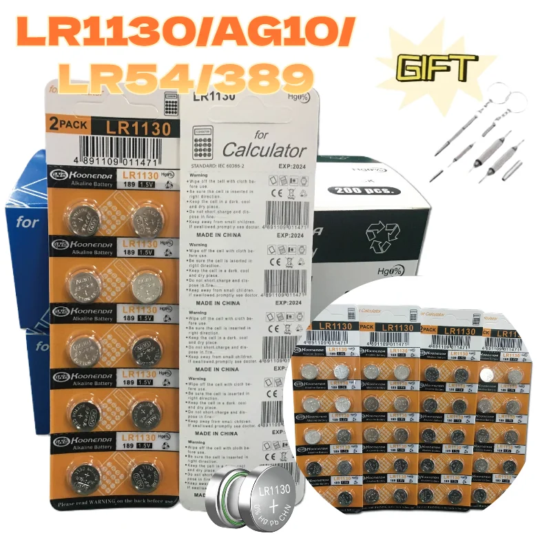 

High Capacity 6-100Pcs AG10 Button Cell Batteries LR1130 Button Cell Battery 1.5V 1130 Battery Button Cell 389 SR54 189 SR1130