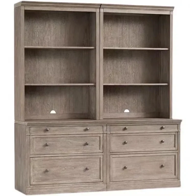 American solid wood bookcase combination, simple bookcase with door, study locker, floor-to-ceiling European-style whole wall