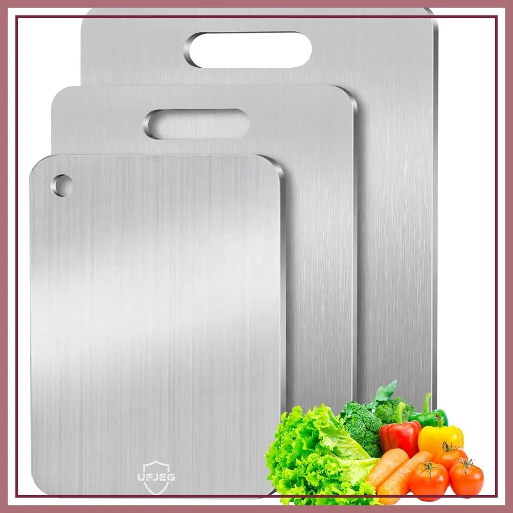 

Titanium Cutting Board Set of 3, Double-Sided Food Grade, for Meat Vegetable Fruit, Outdoor Camping