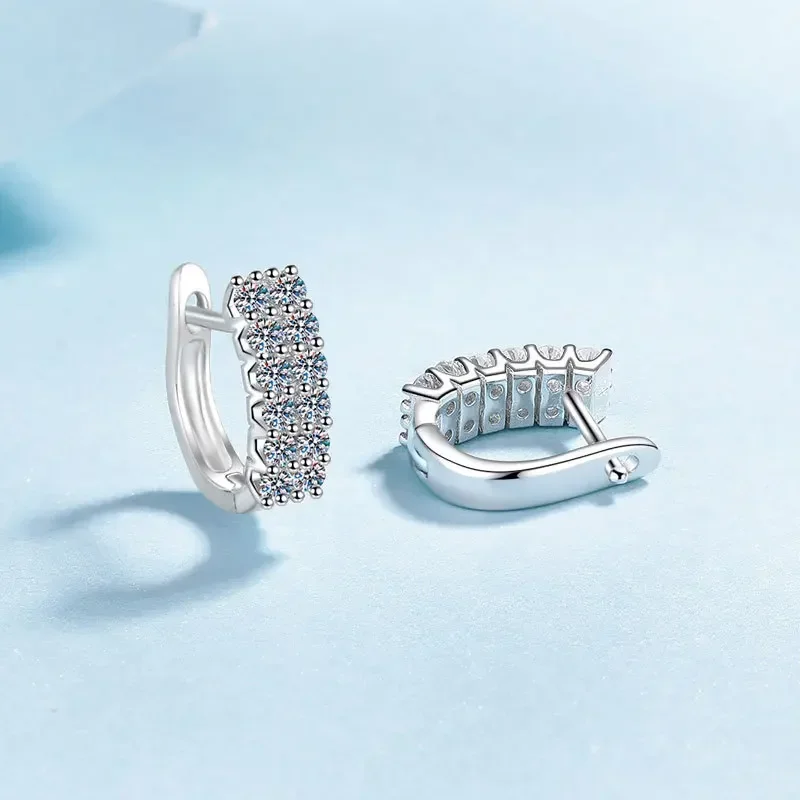 0.72 Carat Moissanite Hoop Earrings, Platinum Pt950 Elegant Temperament of Choice Full of Diamonds Female Earring Jewelry
