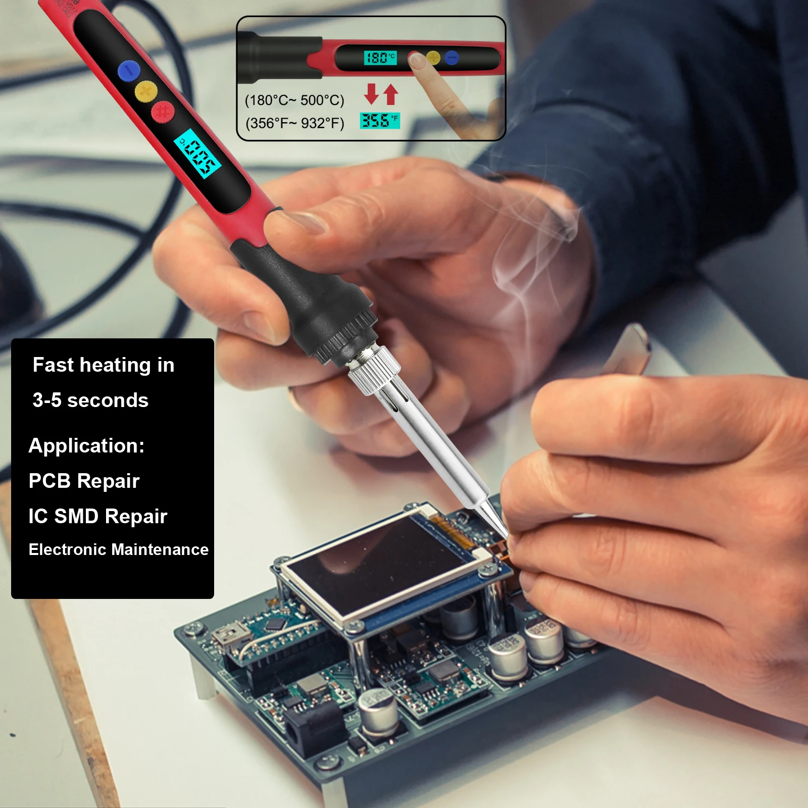 NEWACALOX saldatore 60W Display digitale LCD temperatura regolabile saldatore 180-500 °C/356-932 af per la riparazione di PCB di saldatura