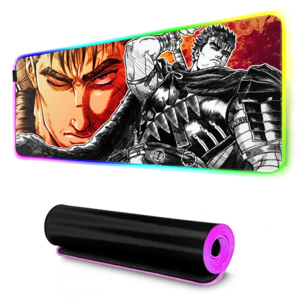 berserk Mouse Pad RGB Gaming Mousepad Big LED Pad PC Desk Mat Luminous Mouse Pad Large Keyboard Mats Table Rug With Backlit