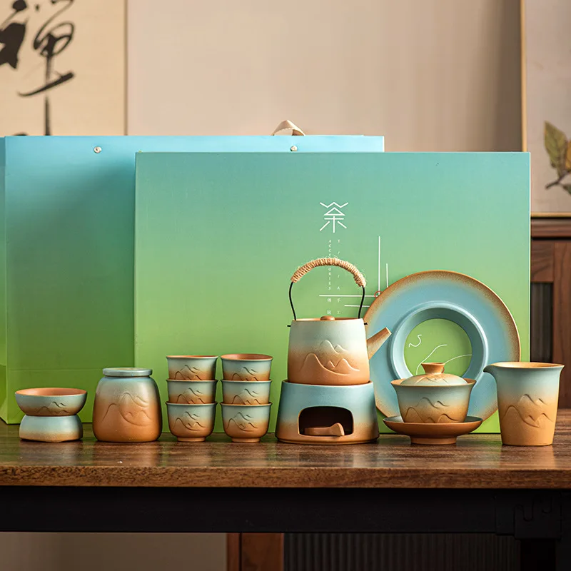 مجموعة تدفئة الشاي الشتوية، مجموعة هدايا سيراميك مكونة من 7 قطع مع إبريق شاي وأكواب، نظام صنع الشاي الأوتوماتيكي الفاخر للمنزل والمكتب